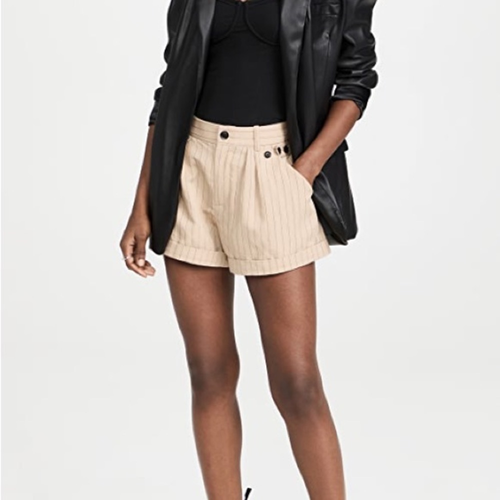 NWT Marissa Webb Kenny pinstripe button tab shirt khaki black size 2